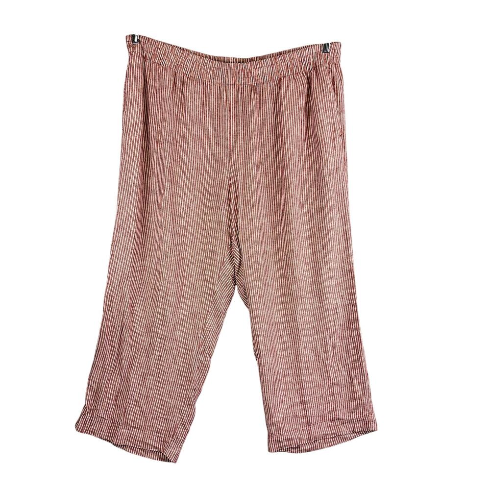 Old Navy Womans Sz 2X Plus Pants Wide Leg Linen Blend Pull On Red Stripe